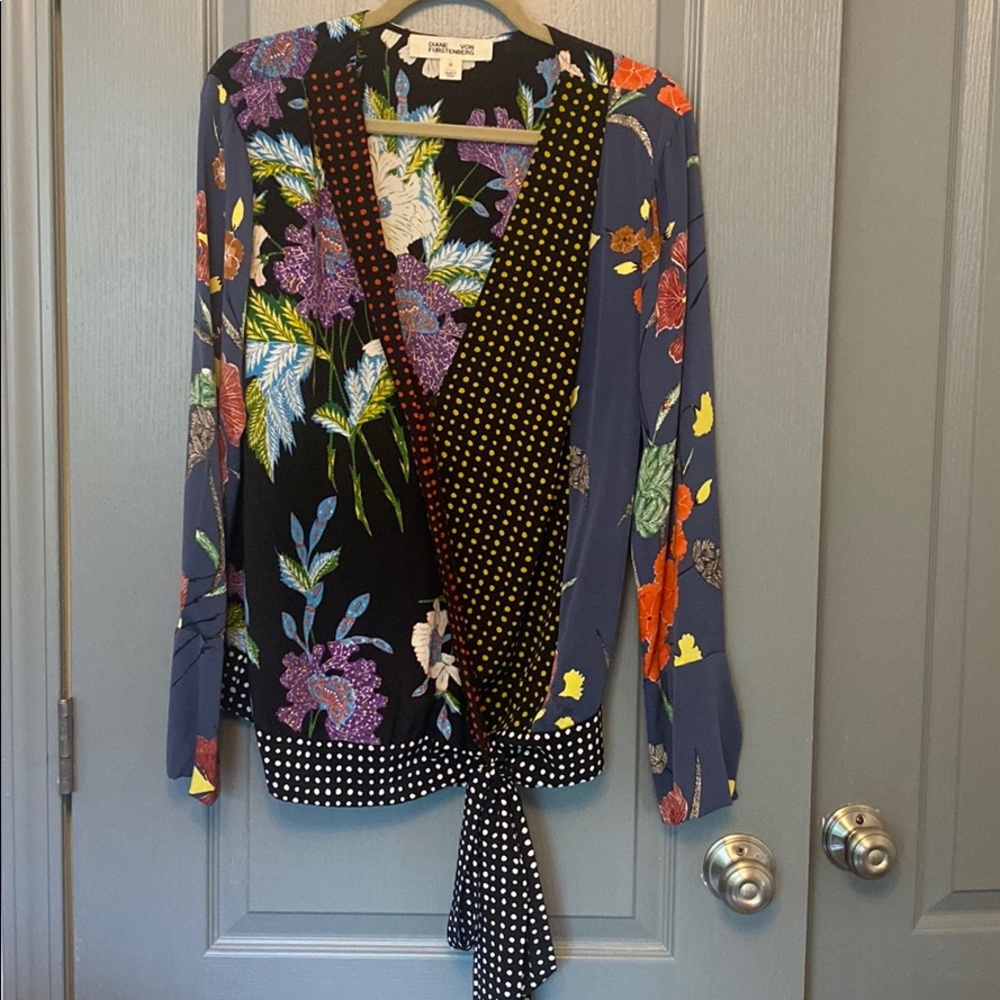 Diane von Furstenberg silk floral patchwork blouse